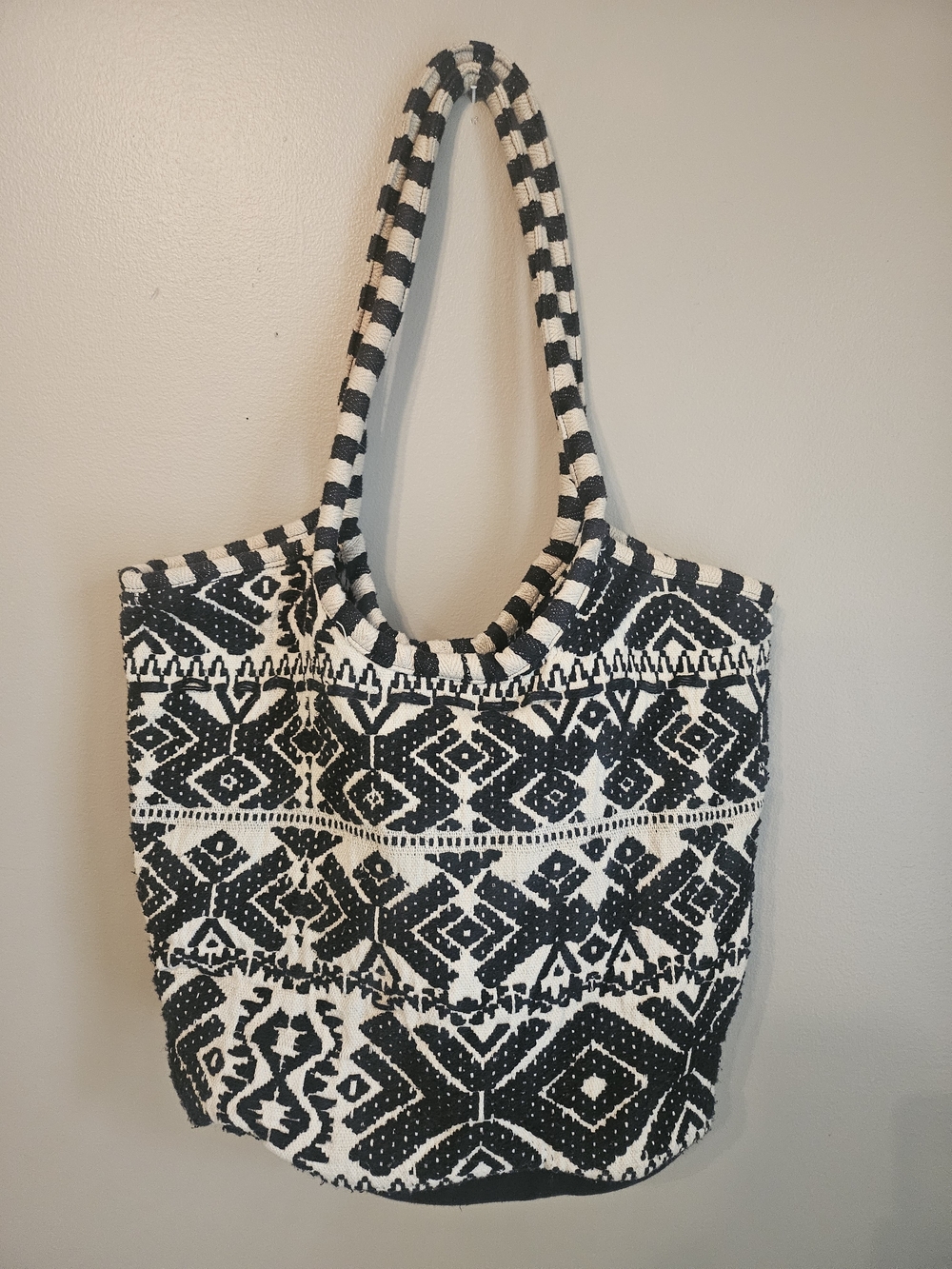 Tapestry Woven Black & White Patterned Tote Bag